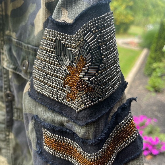 Free people military embellished camo shirt jacket camouflage XS
